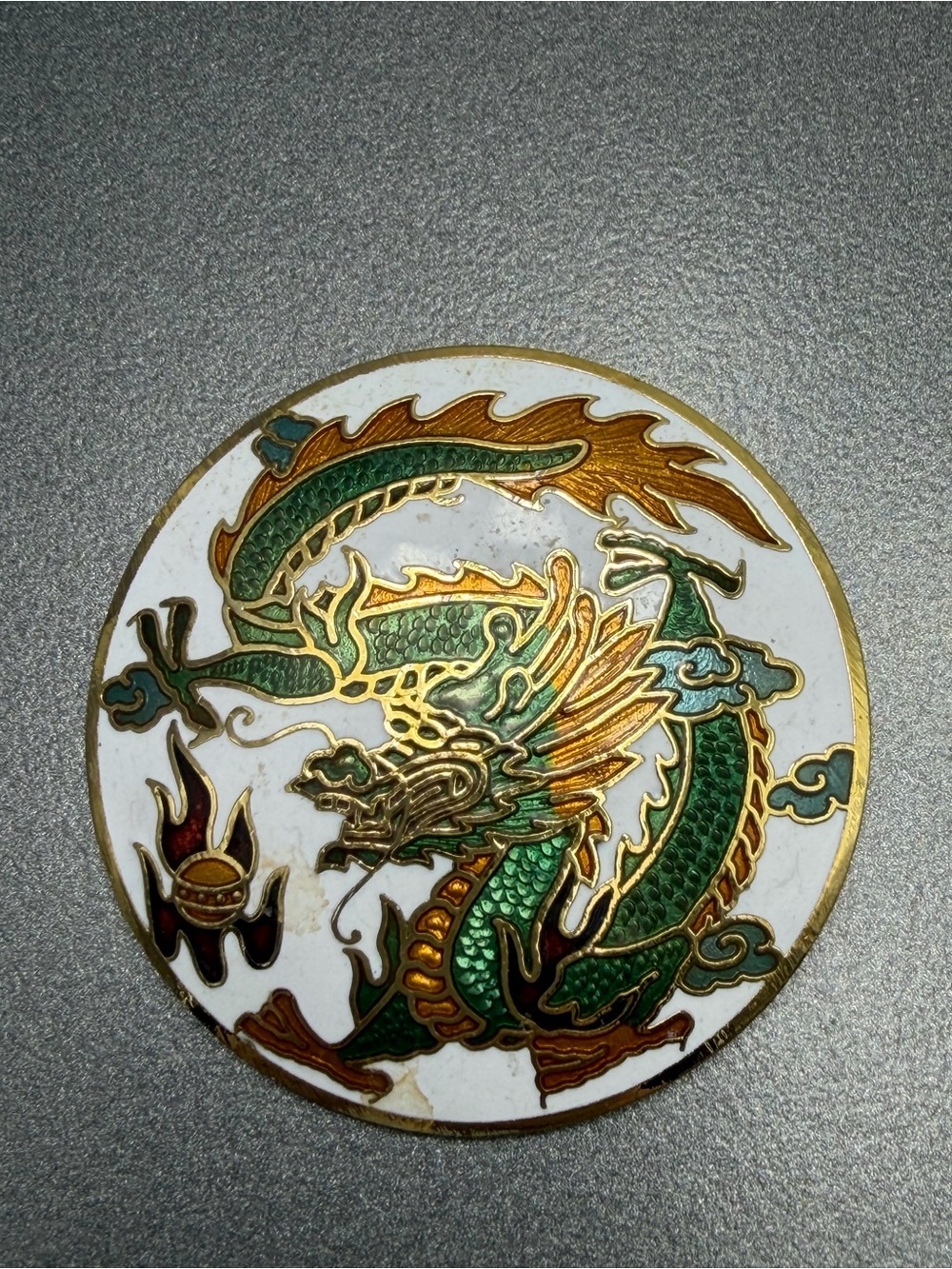 🙈2/$40 Cloisonné  Dragon Brooch - Green & Gold